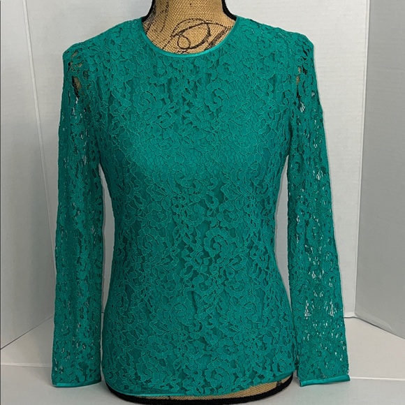 Carolina Herrera Tops - CAROLINA HERRERA GREEN LACE LONG SLEEVE TOP BLOUSE SIZE 6